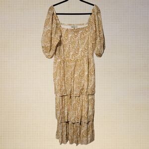 Cottagecore 2X JG Paisley Tiered Peasant Dress Puffy Sleeves Elastic Neckline 51